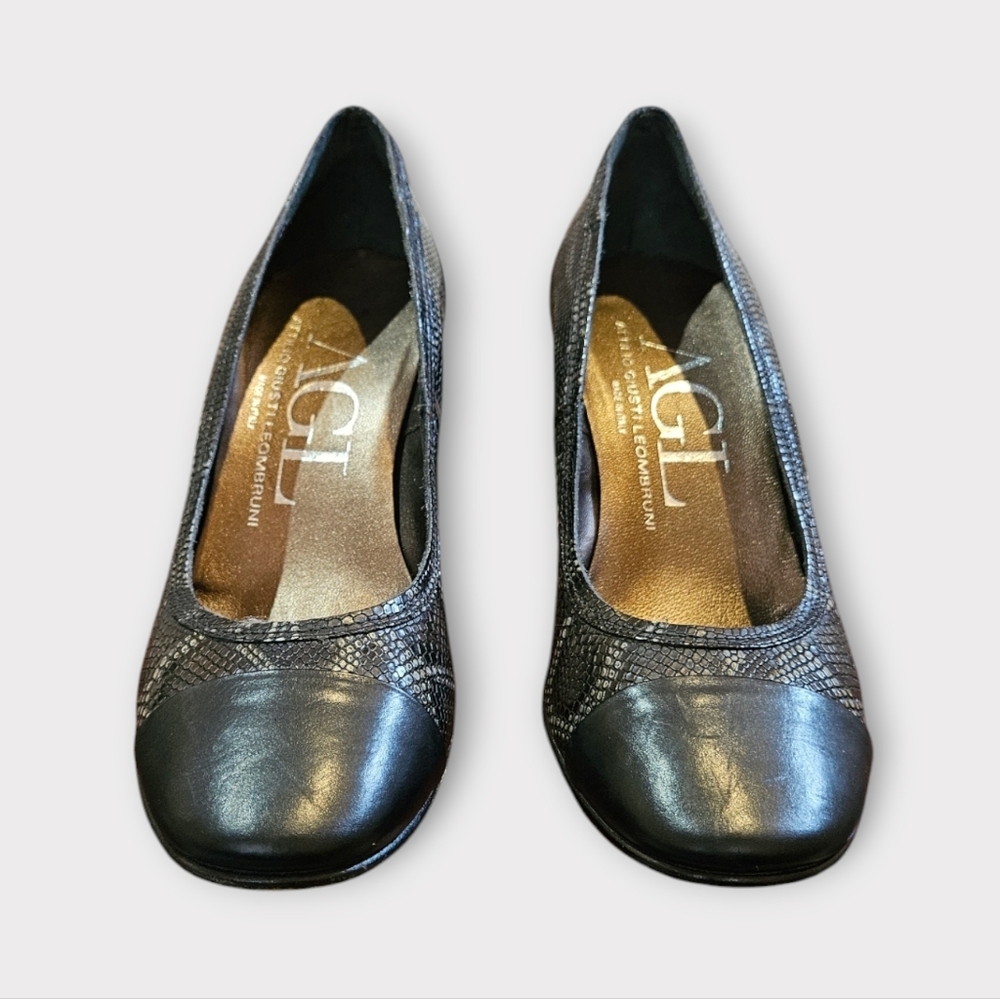 Agl Python Snakeskin Cap Toe Block Heeled Pumps - image 6